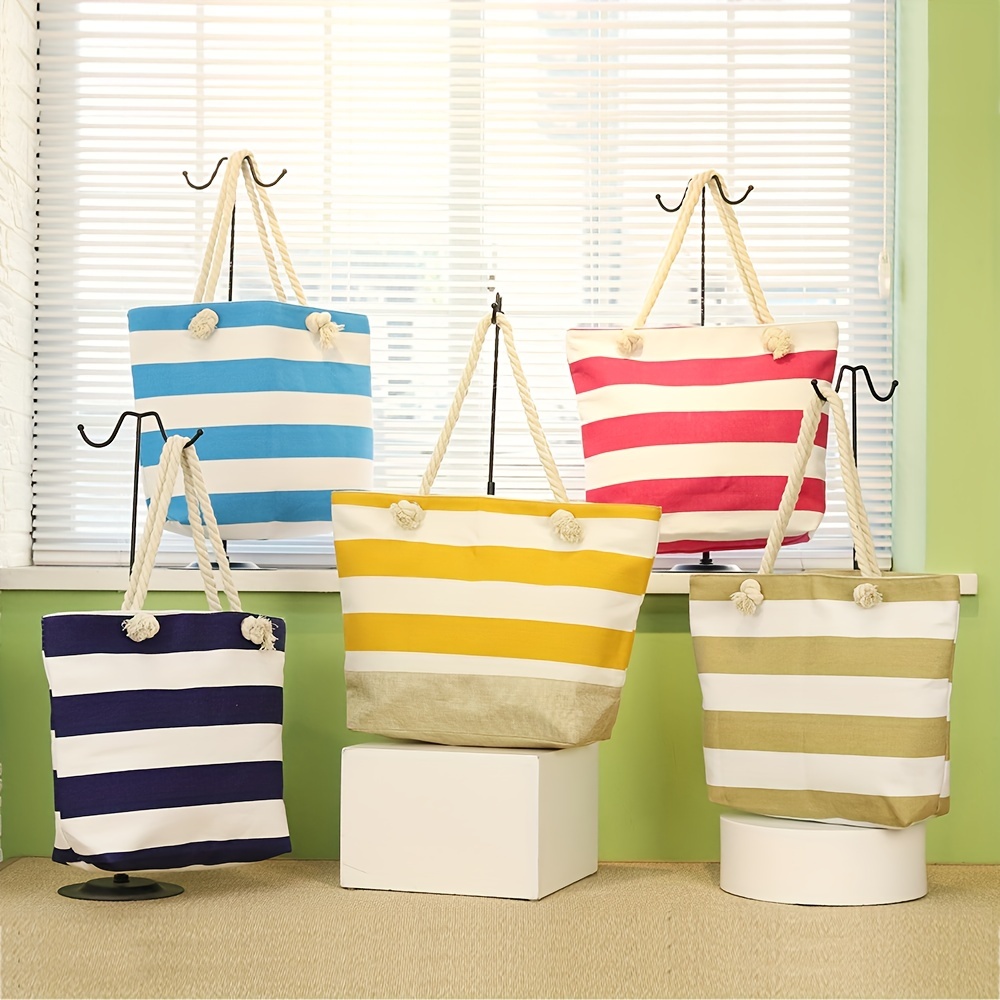 1pc Striped Colorblock Large Capacity New Fashion Simple Handbag Texture  Single Shoulder Tote Bag