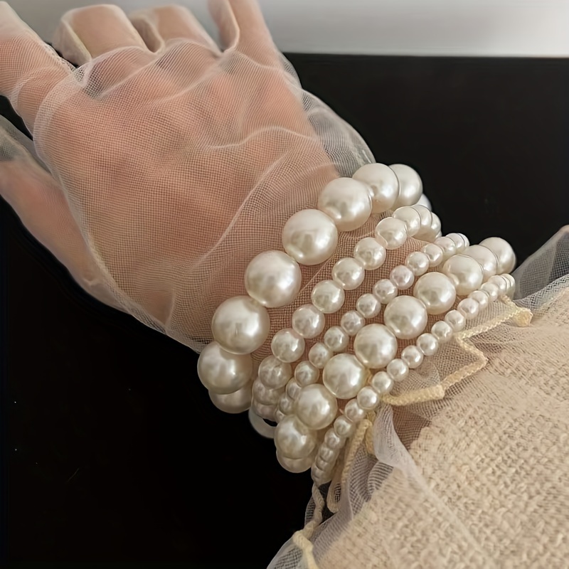 

5 Pcs Set Of Delicate Imitation Pearl Beaded Bracelet Bohemian Vintage Style Suitable For Women Party Hand Decor