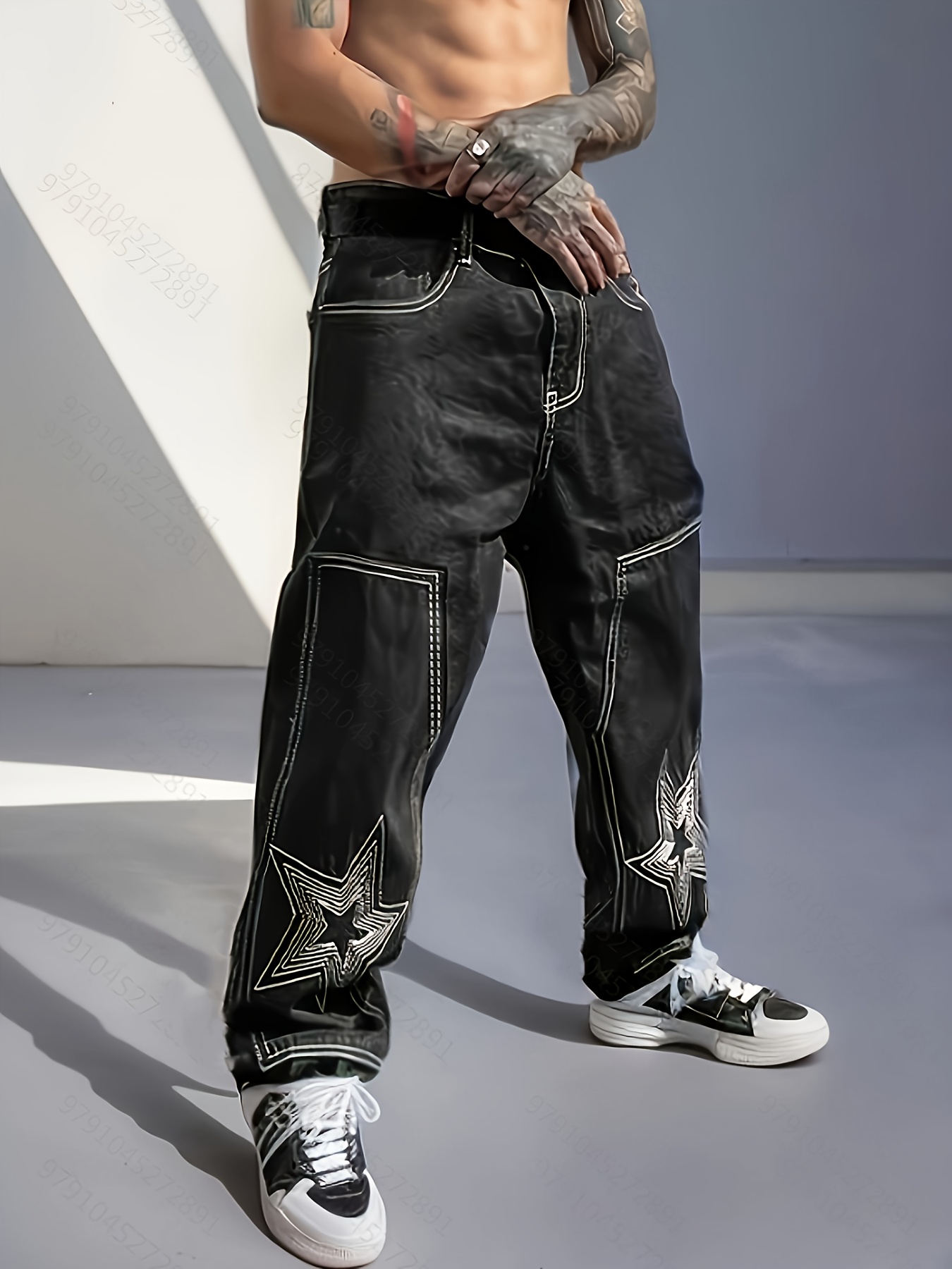 Y2k Chic Star Pattern Wide Leg Jeans Men's Casual Street - Temu