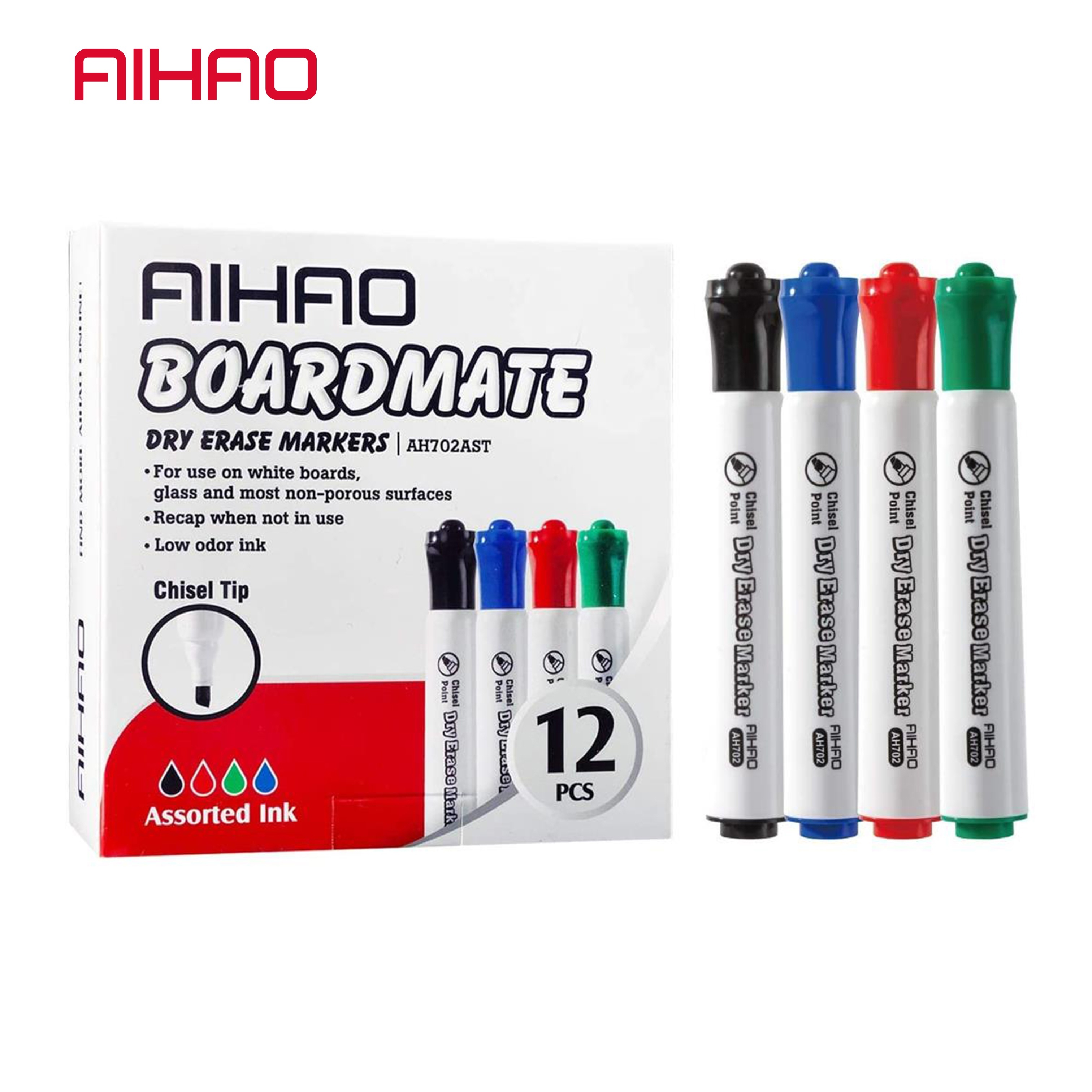 

1 Pack Of 12pcs Aihao Dry Erase Markers, Assorted Colors, Chisel Tip, Whiteboard Marker For School, Office, Home