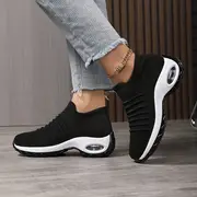womens breathable knit chunky sneakers casual slip on outdoor shoes lightweight low top air cushion shoes details 4
