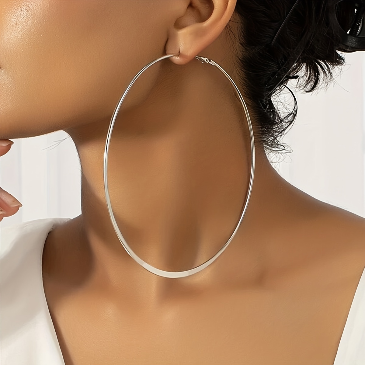 Women's Exaggerated Golden Silvery Hoop Earrings, Minimalist Style