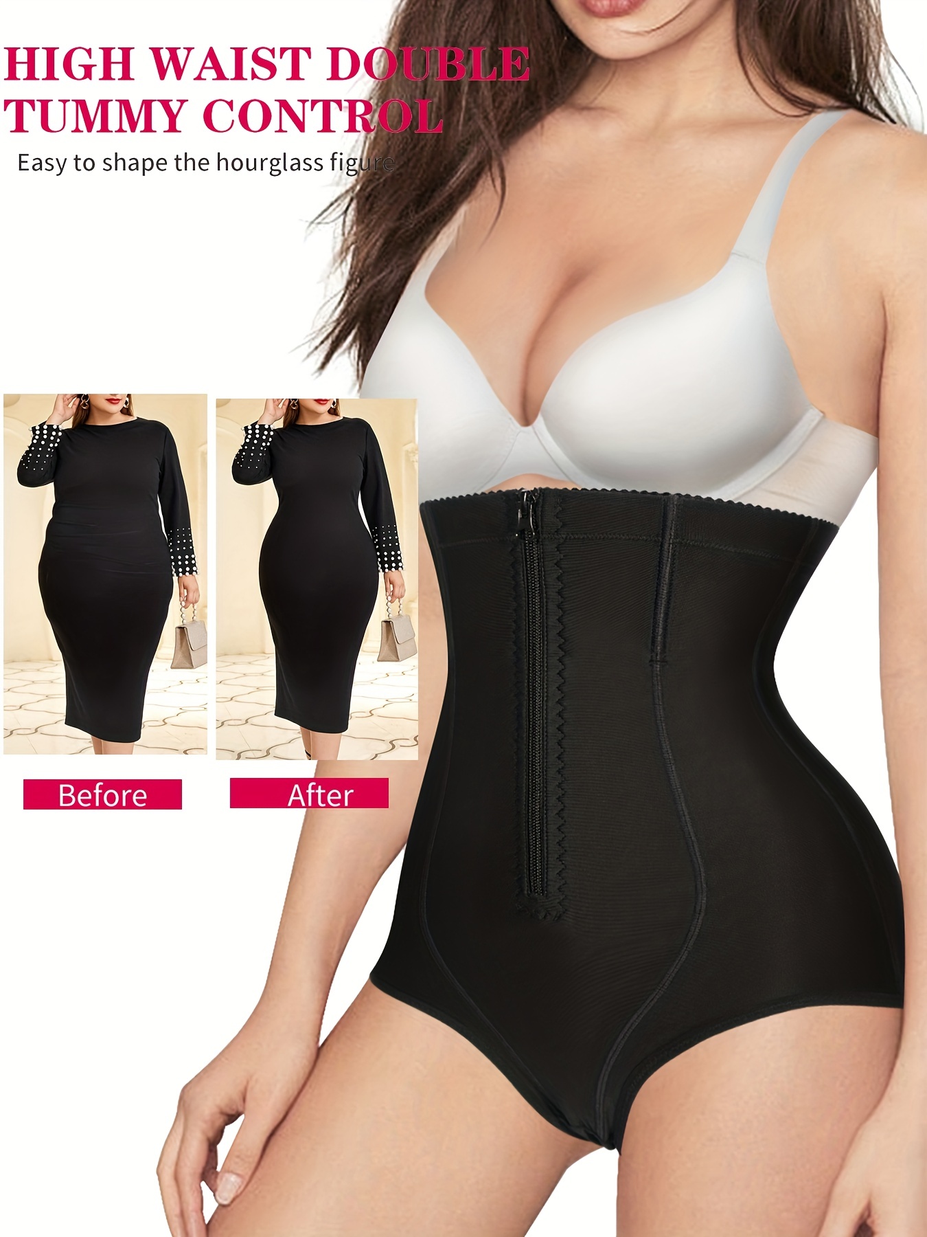 Zip Jumpsuit Shaper Tummy Control Peach Butt Lift S-XL Women′ S