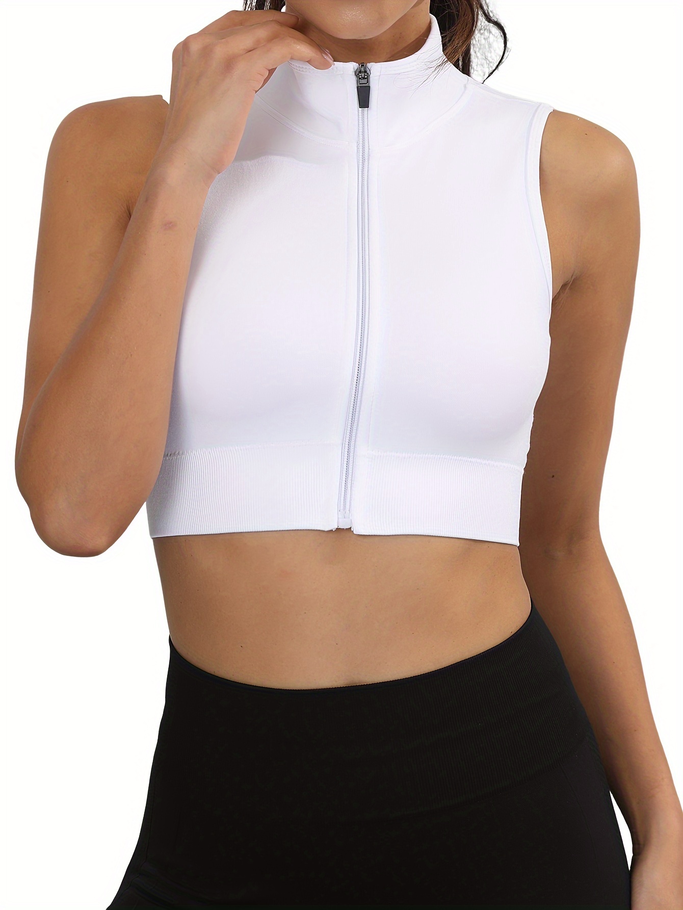 Sexy Lady Crop Tank Top Sleeveless High Turtleneck Backless Fitted