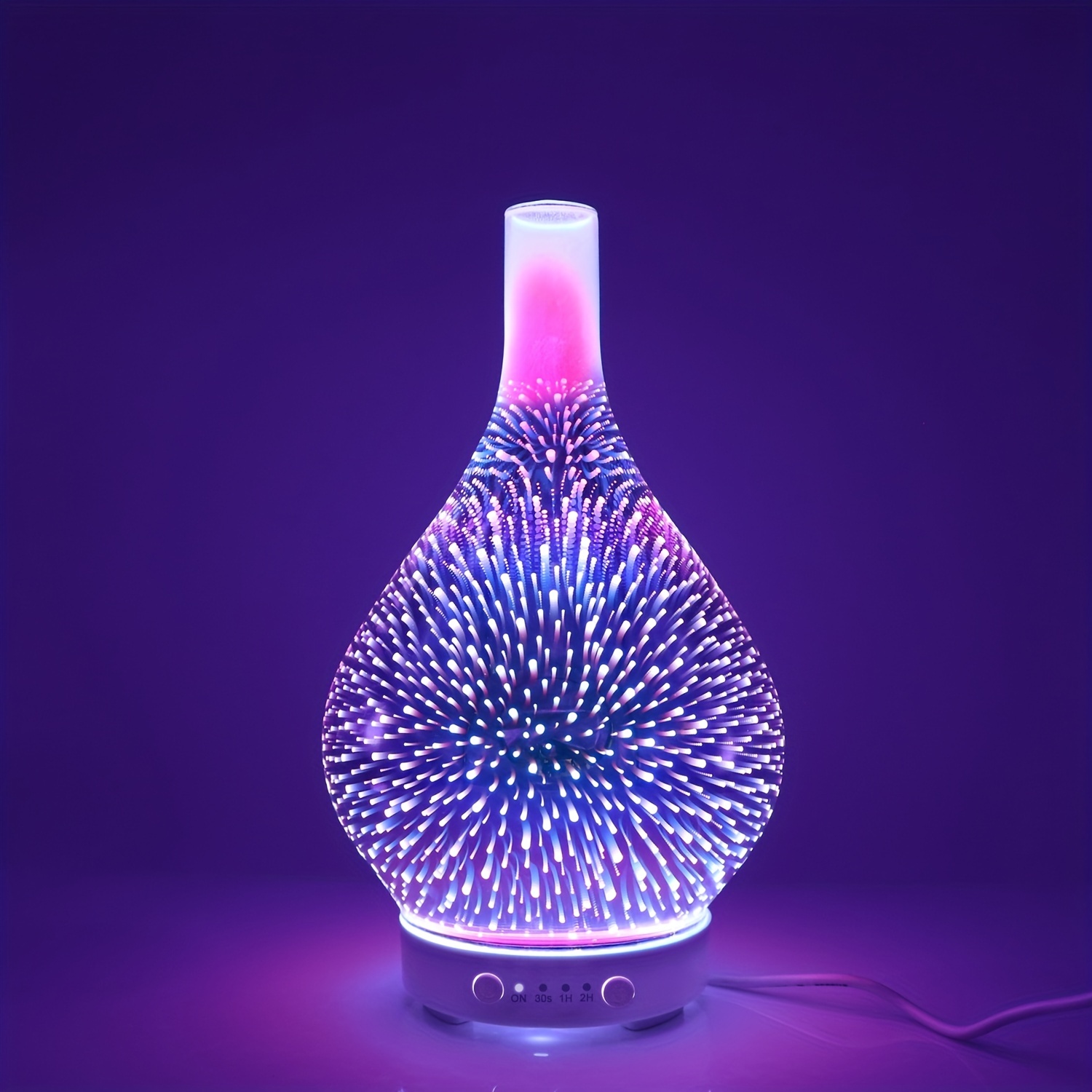 

1pc Essential Oil Diffuser, 3d Fireworks Glass Aromatherapy Ultrasonic Humidifier, Self-closing With Timer Setting, 7 Colors, Suitable For Bedroom, Living Room, Office, Spa, 200ml, Bpa-free