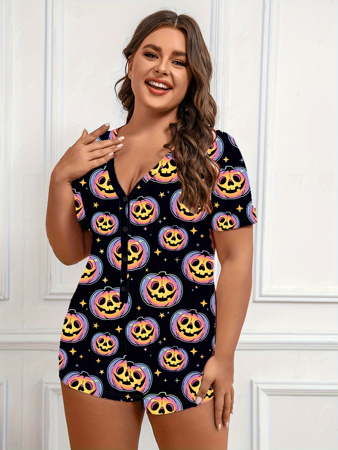 Plus Size Halloween Capri Leggings Women's Plus Allover Cat - Temu