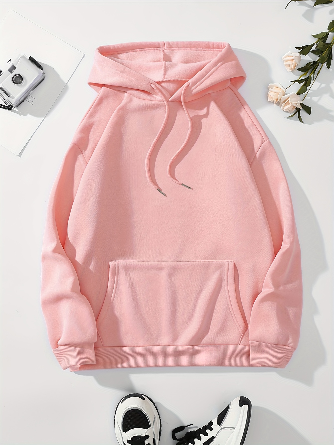 Hooded light pink sweatshirt w/ pouch pocket