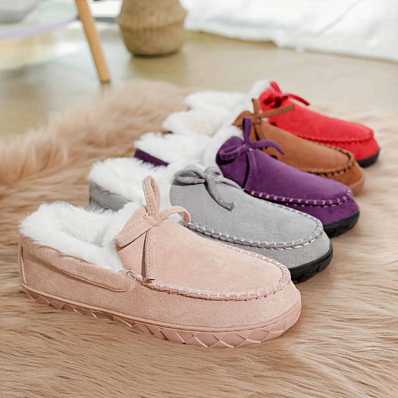 warm slippers solid color casual slip plush lined shoes