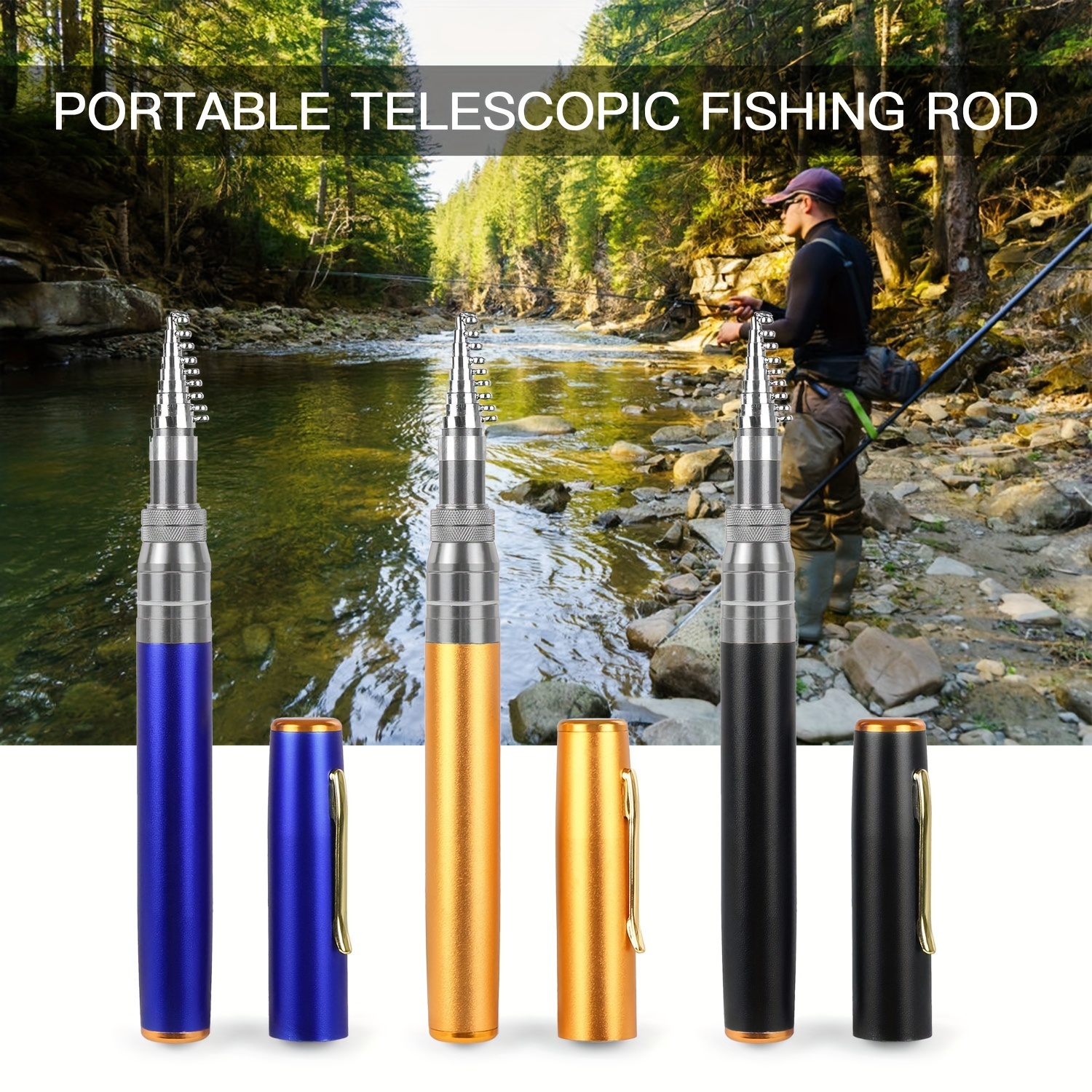 Anself Fishing Rod Reel Combo Set Mini Telescopic Portable Pocket Pen Fishing Rod Pole + Reel Aluminum Alloy Fishing Line Soft Lures Baits Jig Hooks R