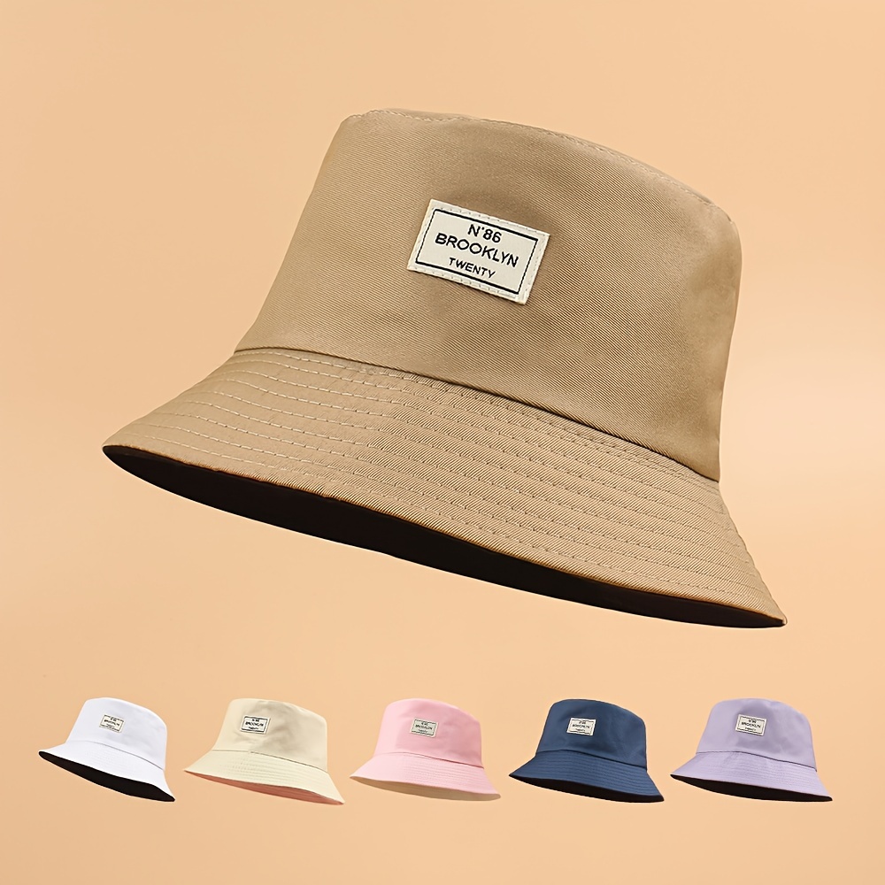 

Classic Label Patch Bucket Hat Reversible Solid Color Basin Hat Casual Sunshade Fisherman Cap For Women & Men