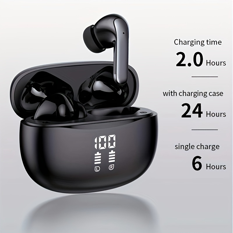 

Wireless Earphones, Wireleess 5.3, 13mm Speaker, 30 Hours Of Playback Time, Suitable For And Android, For Gaming, Business, And Sports With Microphone. With Digital Display Battery Level