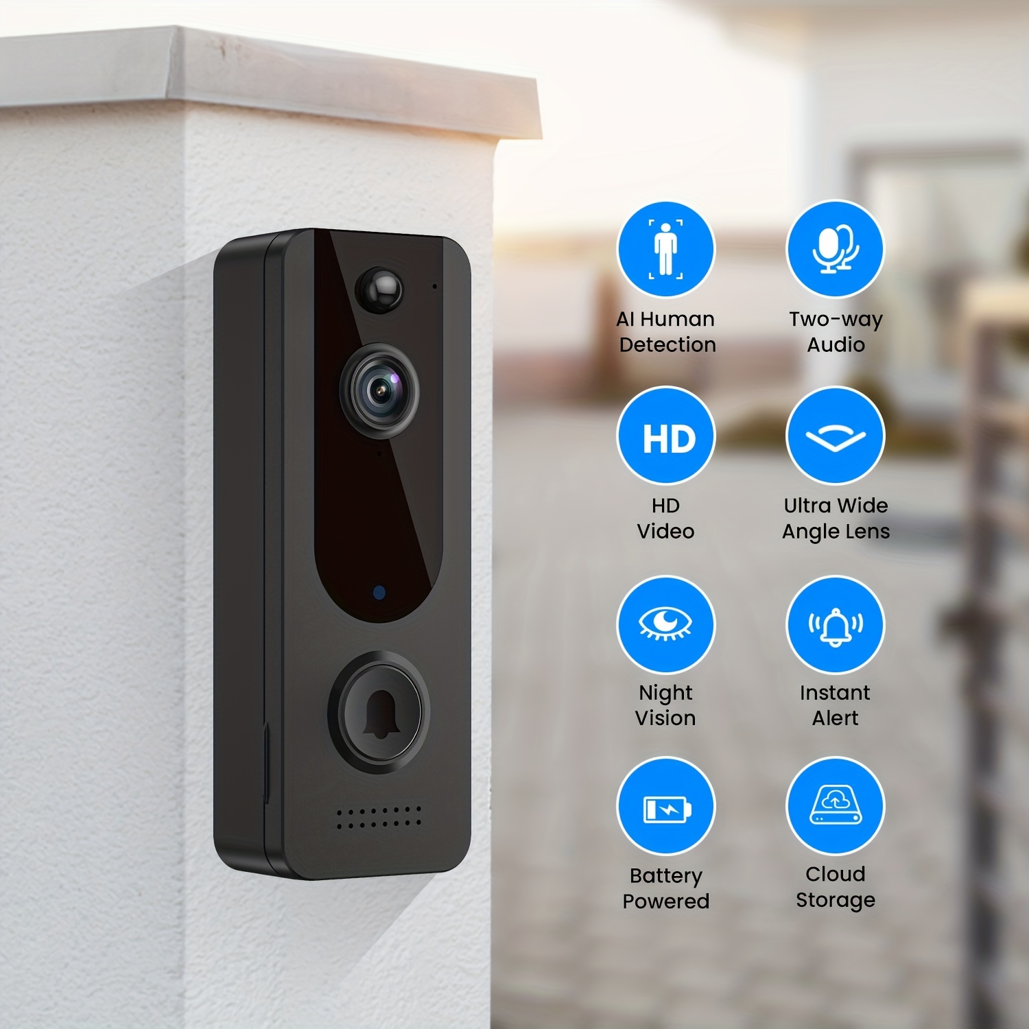 XTU Wireless WiFi Video Doorbell Camera with Chime, 2K HD Smart Video  Doorbell with Camera Battery Operated PIR Motion Detection Night Vision  2-Way