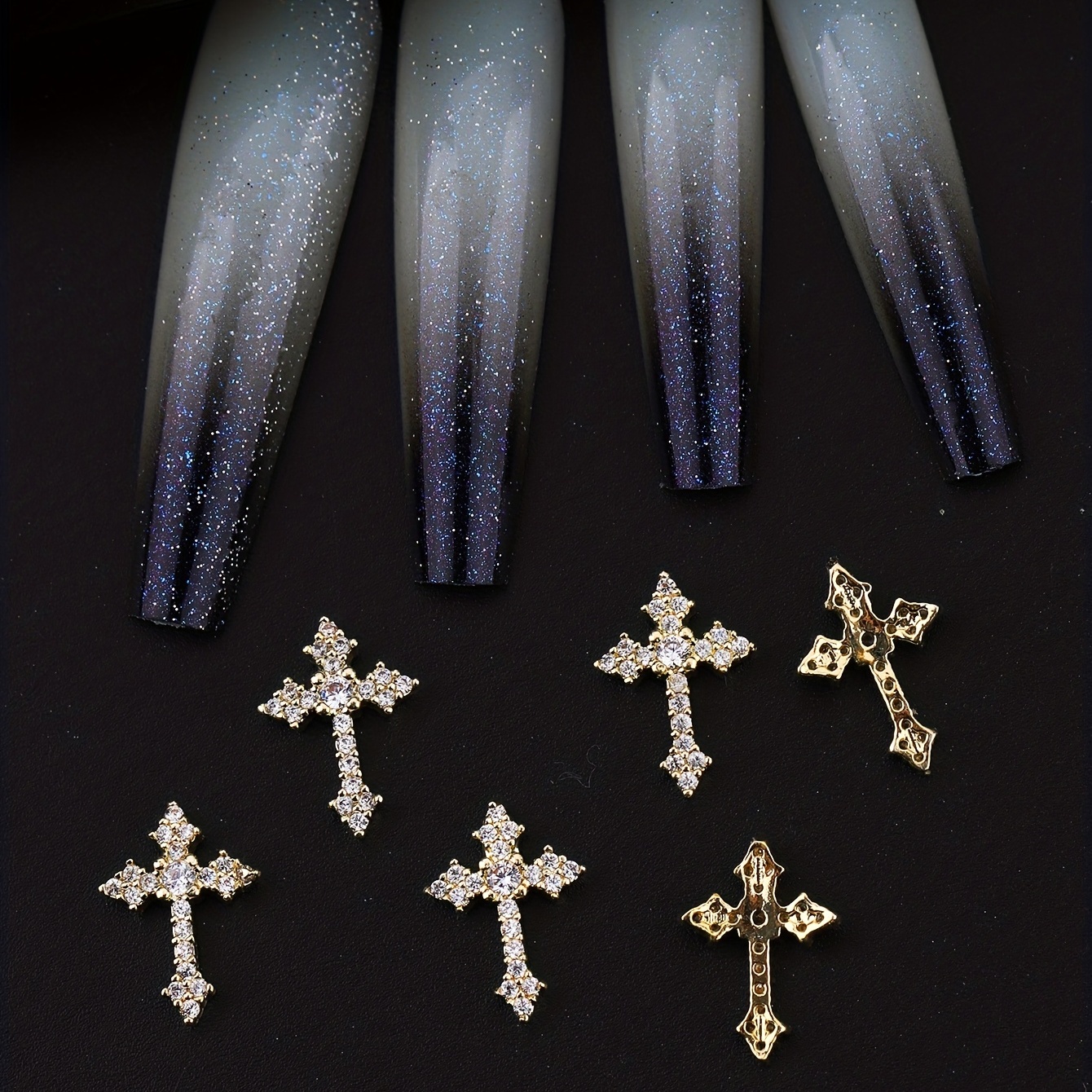 3D Cross Nail Charms Pearl Rhinestone Nail Decor