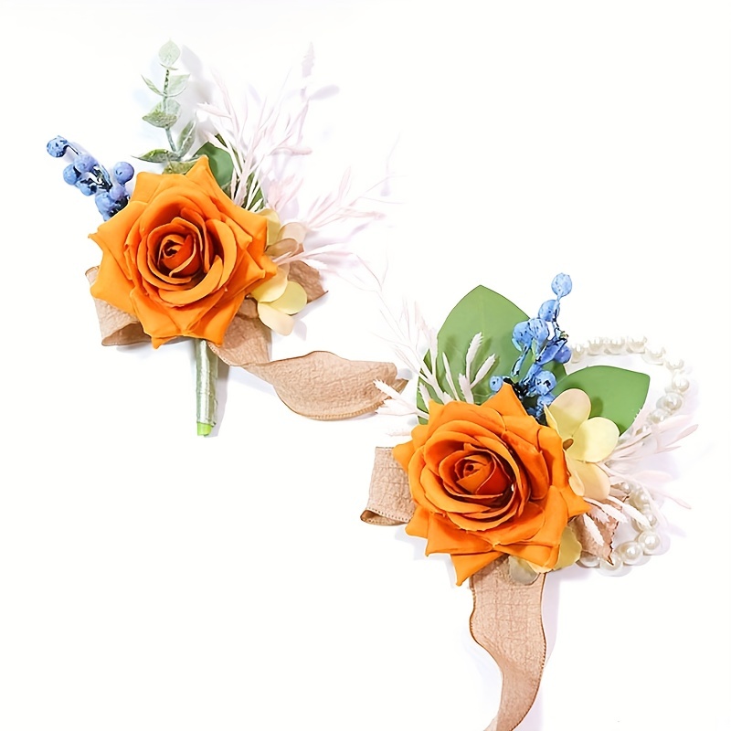 Bobasndm Prom Artificial Flower Wrist Corsage Bracelets, Homecoming Corsage  Wristlet, Boutonniere for Men Wedding Flowers Accessories Prom Decorations