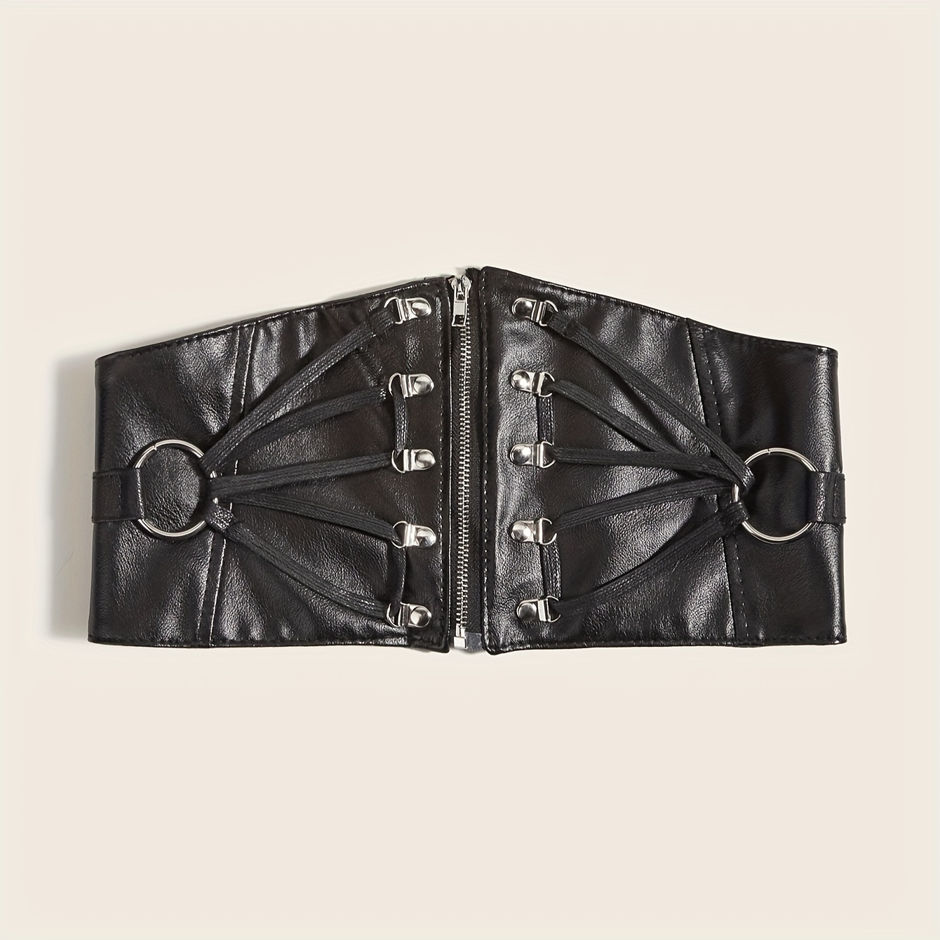 Vintage Lace Zipper Girdle Black Pu Leather Elastic Wide - Temu