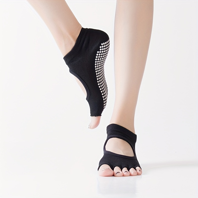 1Pair Non Slip Yoga Socks with Grip, Toeless Anti-Skid Pilates