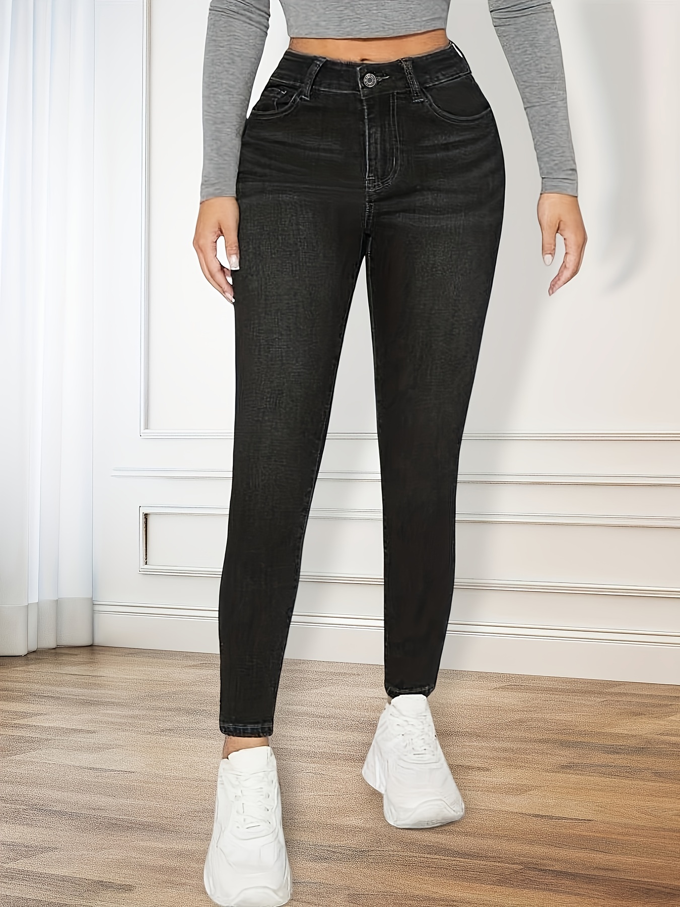 Jeans Ajustados Cintura Alta Sexy Negros Pantalones - Temu