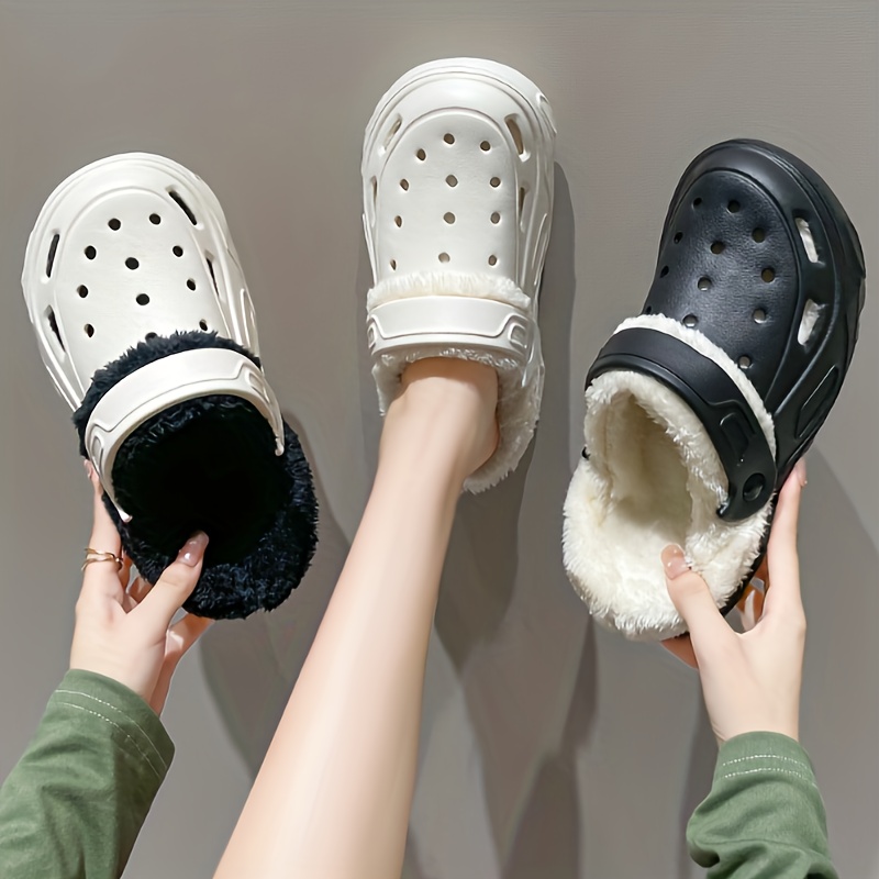 solid color warm home slippers slip on fuzzy thermal lined platform non slip shoes winter eva plush cozy shoes details 6