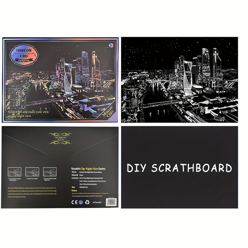 Creative Scratch Art City Night View, for Kids, Adult, DIY