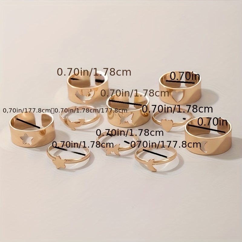 10pcs Creative Punk Ring Set Butterfly Love Moon Star Dolphin Alloy Ring