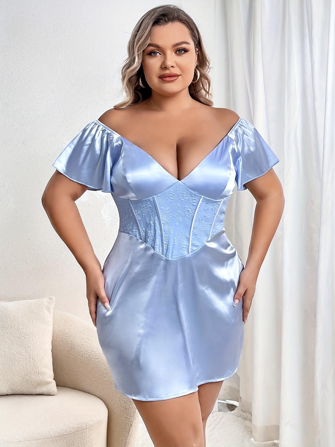 Robe D t D contract e Manches Courtes Avec Dentelle Pour Les Grandes Tailles V tements Pour Femmes De Grande Taille