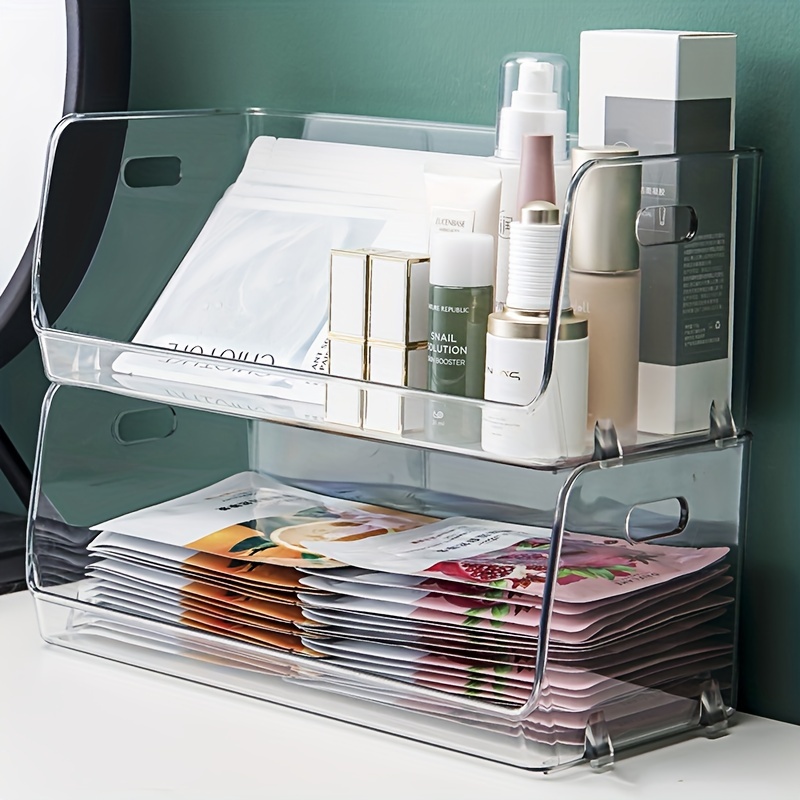 

1/2pcs Transparent Desktop Storage Box For Cosmetics, Snacks, And Sundries - Stackable Table Organizer For Dorm Room And Home