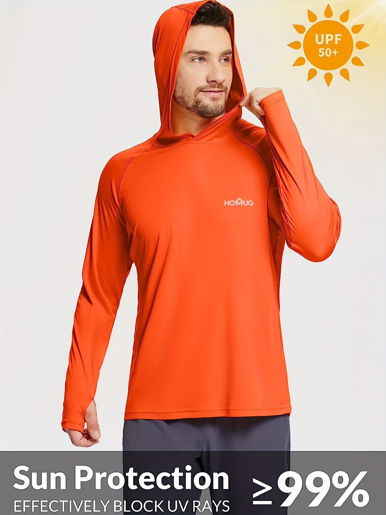  Mens Sun Shirts UPF 50+ Protection Hoodie Rash Guard Shirt  SPF UV Shirt Long Sleeve Fishing Outdoor Lightweight Red XL