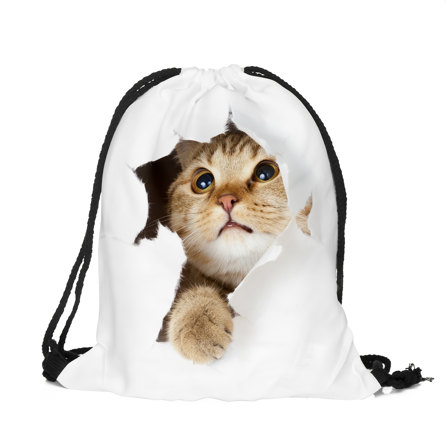 Buy Cat Pattern Storage Backpack Portable Bag With Drawstring Lightweight Sports Bag