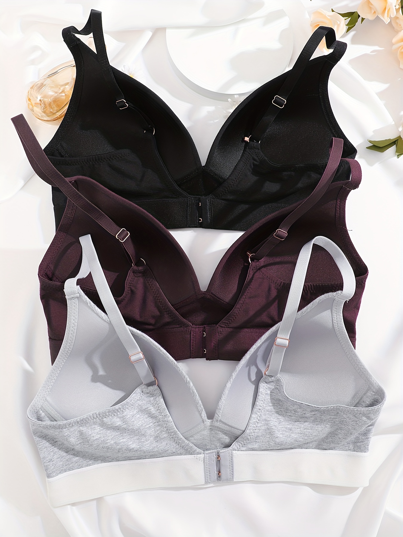3pcs Letter Print T-Shirt Bras, Comfy & Breathable Push Up Bra, Women's  Lingerie & Underwear