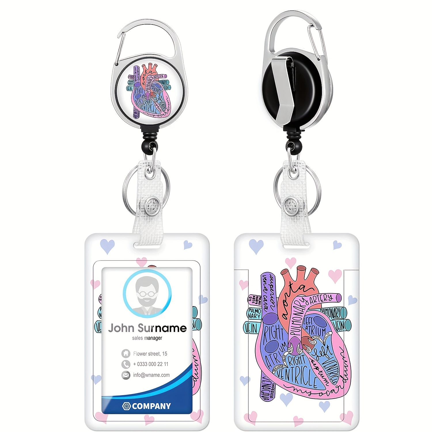 Badge Holder With Retractable Reel, Heart Cardiac Cardiac ID Name Tag Work  Badge Clip Heavy Duty Vertical Card Protector Cover Case For Work Office Nu
