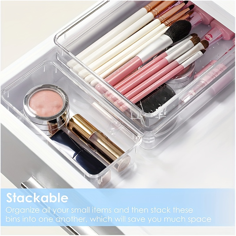 Makeup Storage Stackable Organizer Box For Bathroom Vanity,tray Kitchen Drawer  Organizer With Lid And Drainer - Plastic Kitchen Cutlery Tray And Utens