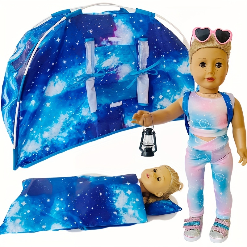 

Camping Adventure Set For 18 Dolls - Tent, Sleeping Bag, Clothes, Sunglasses, Lamp & More! (no Doll Or Shoes)