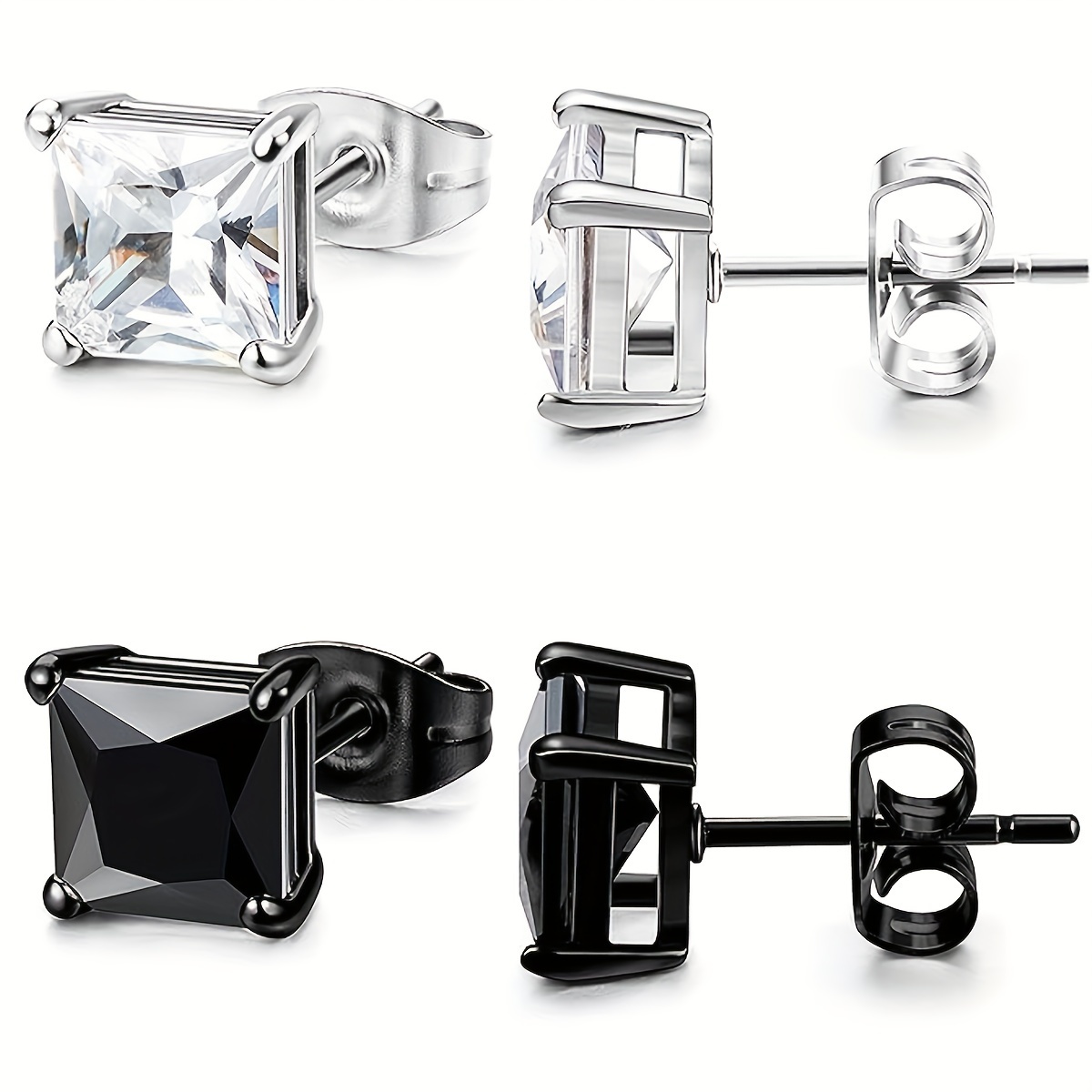 Cubic Zirconia Stud Earrings For Men, 5mm Mens Earrings, Gold And