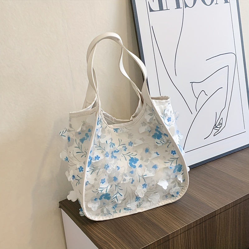 Lase Flower Decor Shoulder Bag Stylish Casual Storage Bag