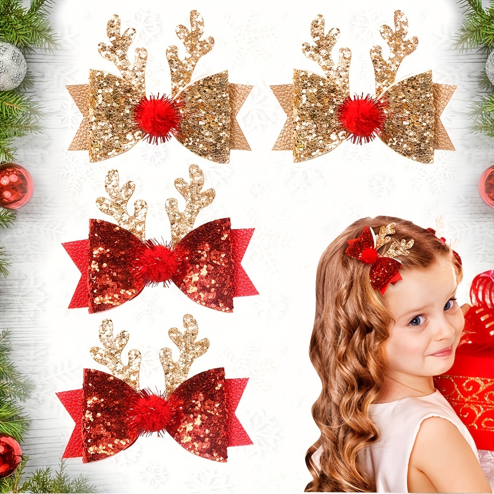 4/6/8pcs Christmas Hairclip New Year Party Hair Bows for Girl Kids Hair  Christmas Decorations Hairpins Baby Hair Accessories - AliExpress