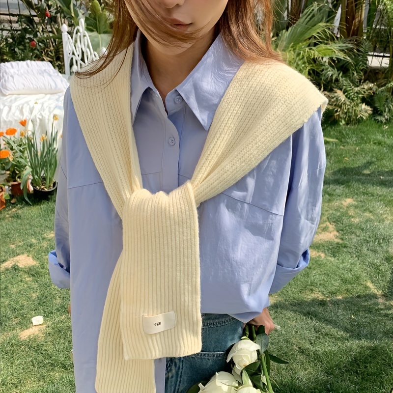 Trendy Knitted Long Sleeve Shawl Solid Color Casual Elastic - Temu