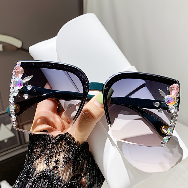 Oversized Square Sunglasses For Women Luxury Rhinestone Glitter Party  Favors Decorative Glasses Summer Beach Shades, 90 Days Buyer Protection