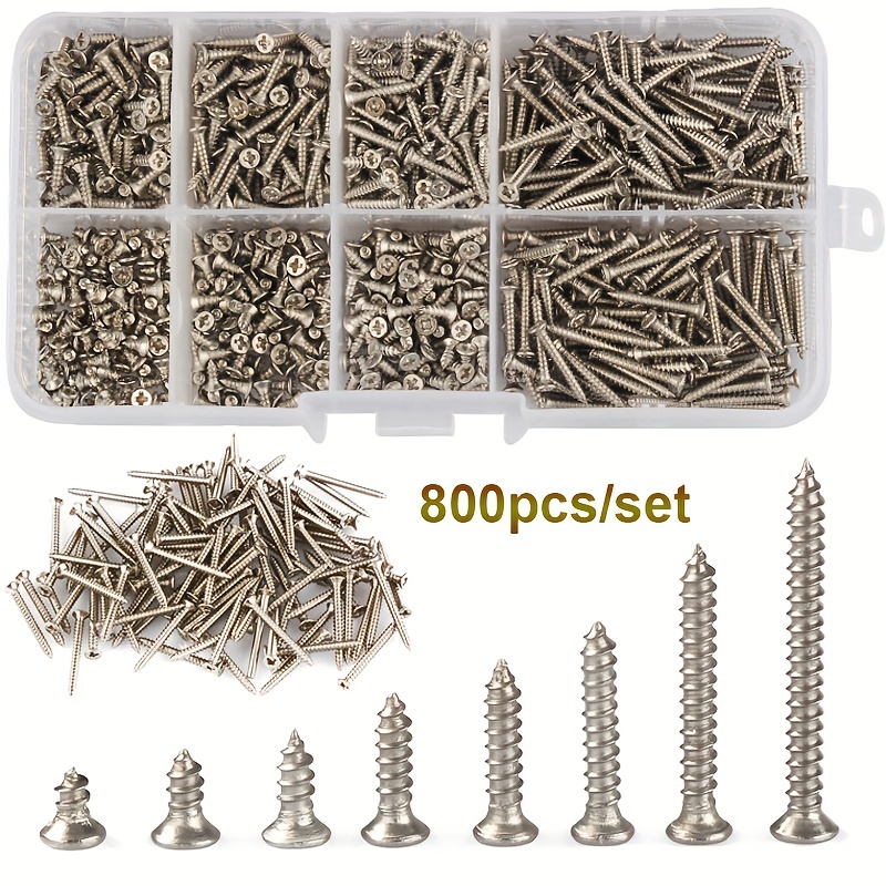 

800pcs M2 Stainless Steel Self-tapping Screw Classification Kit Locking Nut Wood Screw Screw Kit Self-locking Nut Wood Screw Kit