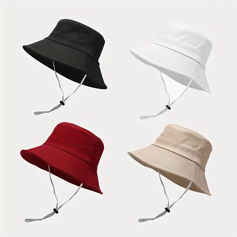 1pc Wide Brim Strap Windproof Rope Bucket Hat Solid Color Outdoor  Breathable Outing Sun Protection Sunshade Hat All Seasons Basin Hat For Men  And Women, Shop On Temu And start Saving