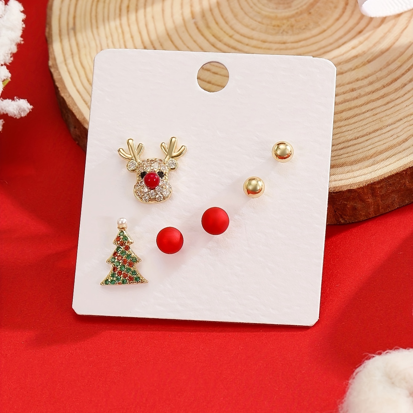 3 Pairs Christmas Earrings Studs, Xmas Tree Earrings Elk Santa