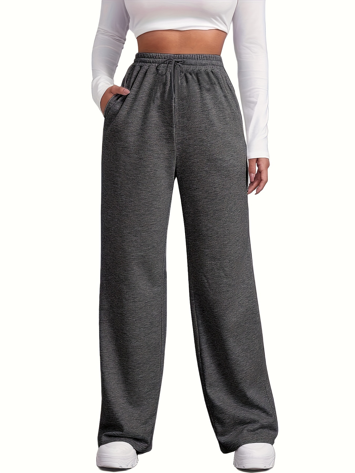 Women's Wide Leg Sweatpants With Elastic Waistband and Drawstring