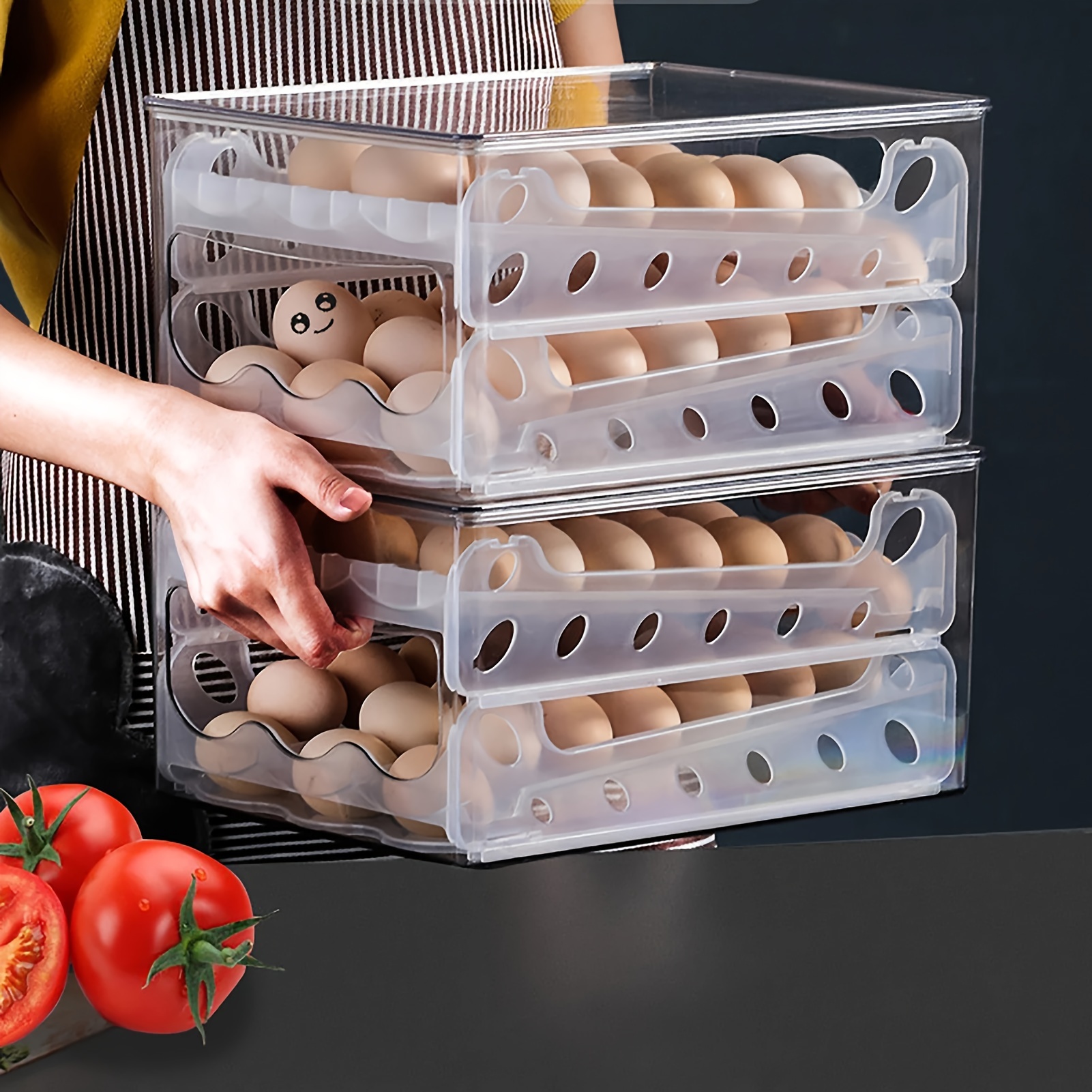 1pc Slide Eggs Storage Box Organizers, Egg Holder Container, Refrigerator  Drawer, Stackable Food Eggs Box Case, Kitchen Fridge Organizer