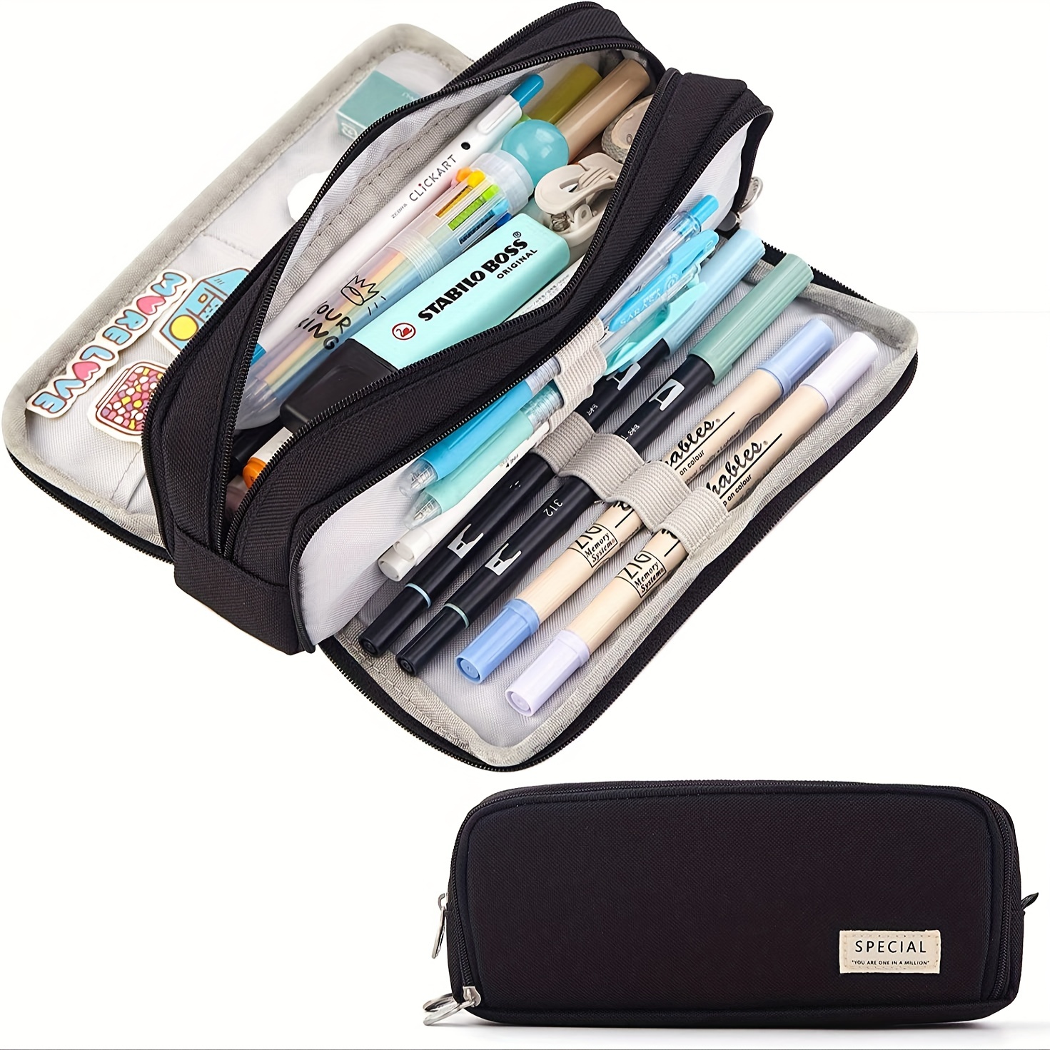 Home Times Pencil Case Big Capacity Pencil Bag 3 Compartments Pencil Pouch  Oxford Stationery Storage Pen Bag, Pencil Case for Girls and Boys Students  (Black)