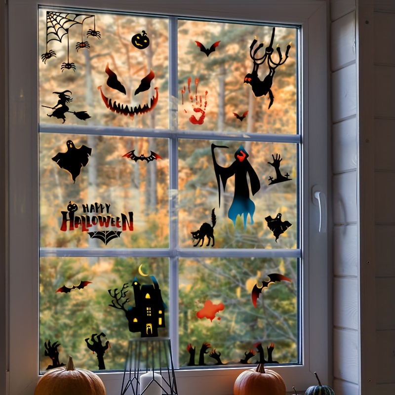 Happy Halloween Home Decor Stickers Muraux Sorcière Chauves-Souris  Araignées Citrouille Lanterne Chat Chambre Salon Stickers