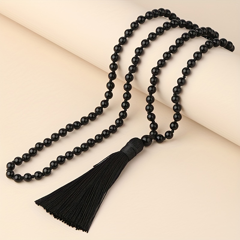 A NEW BEGINNING Buddhist Mala Necklace Matte Natural Black Onyx Mala Beads  108 Ethically-sourced Gemstone Artisan Buddha Mala Necklace 