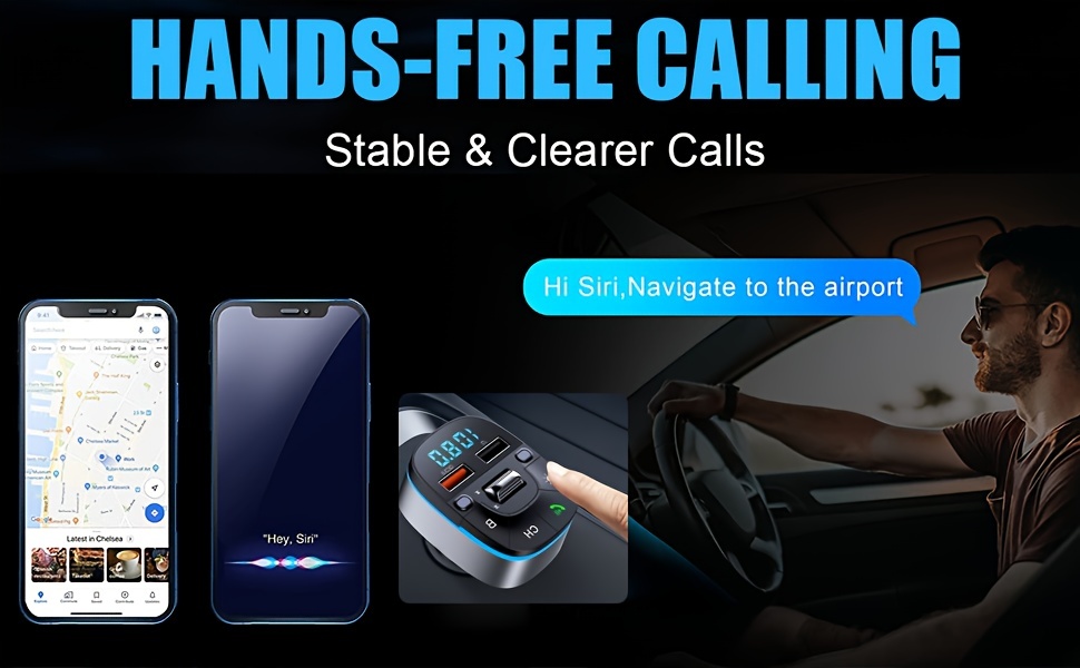 Kabelloser 5.0-FM-Transmitter fürs Auto, kabelloser Autoadapter mit Mikrofon und HiFi-Sound, MP3-Musikplayer, Radio-Audioempfänger, unterstützt Freisprechanrufe_voghion.com