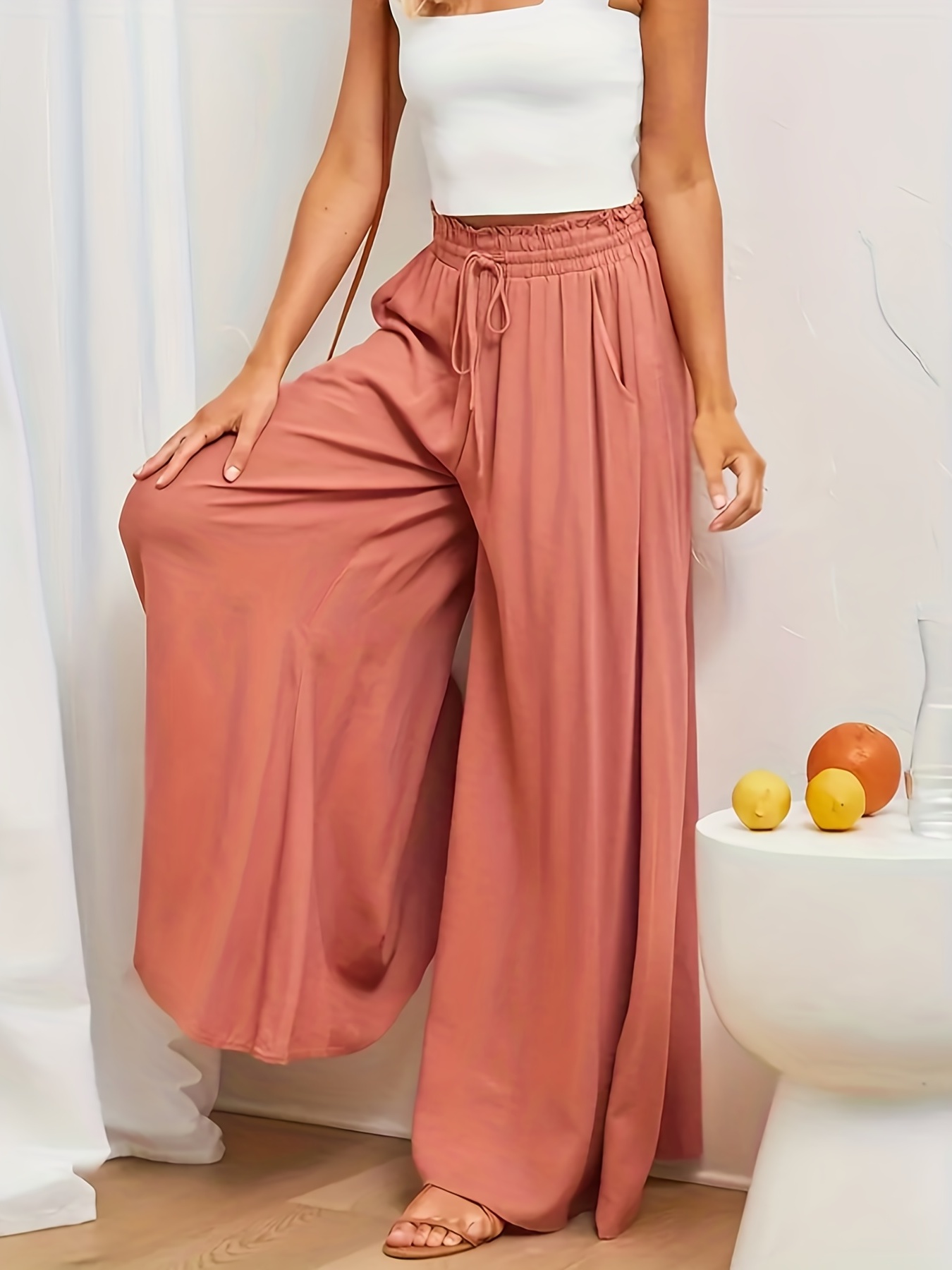 Boho Floral Drawstring Wide Leg Pants, Casual Comfortable Trousers For  Summer Beach, Women's Clothing
