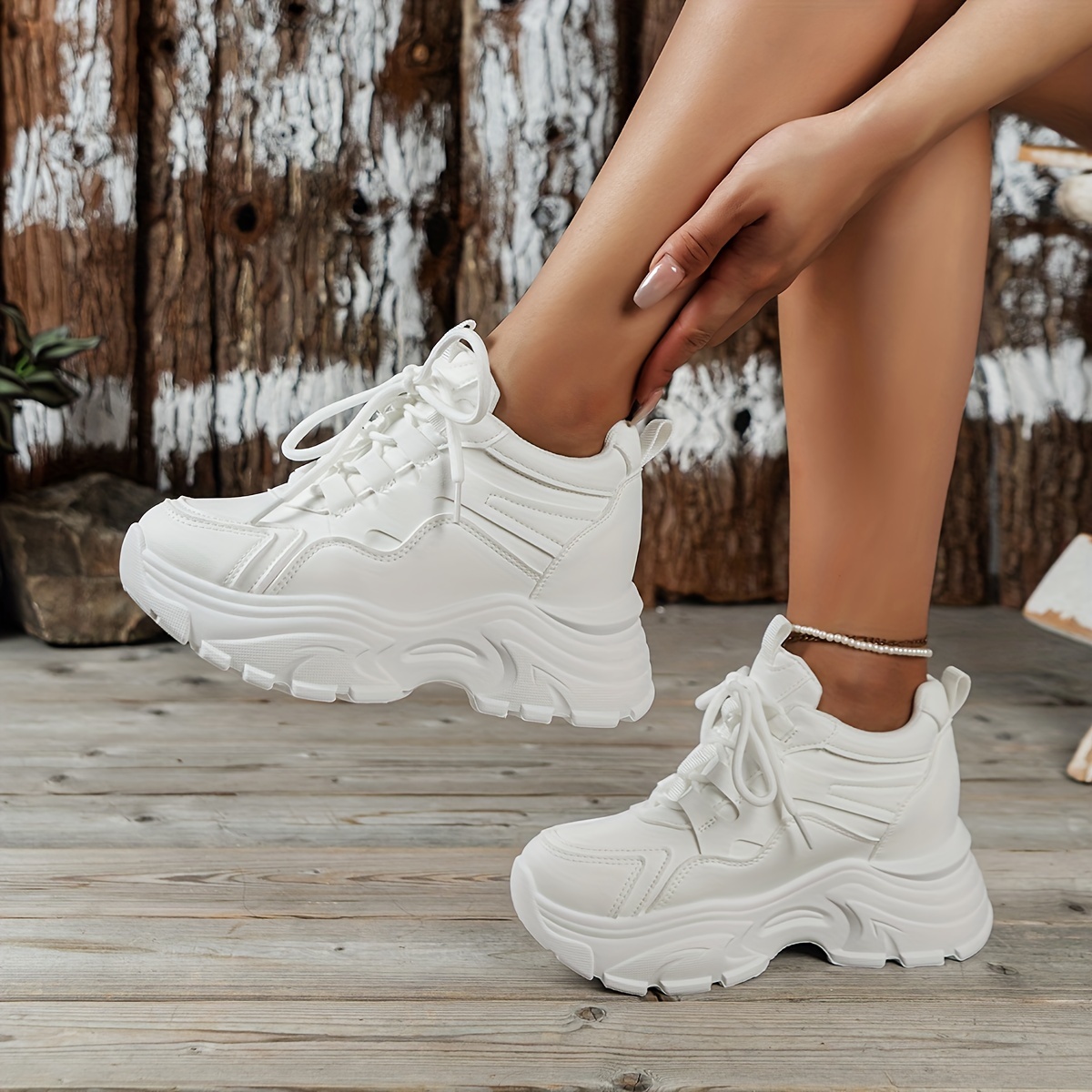 Lace Up Platform Chunky Sneakers, Height Increased Versatile Casual Dad  Shoes For Women