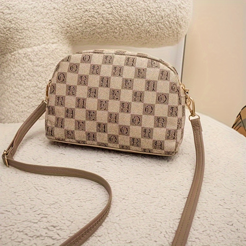 Letter Plaid Print Crossbody Bag, Fashion Pu Leather Flap Purse, Women's  Square Shoulder Bag - Temu