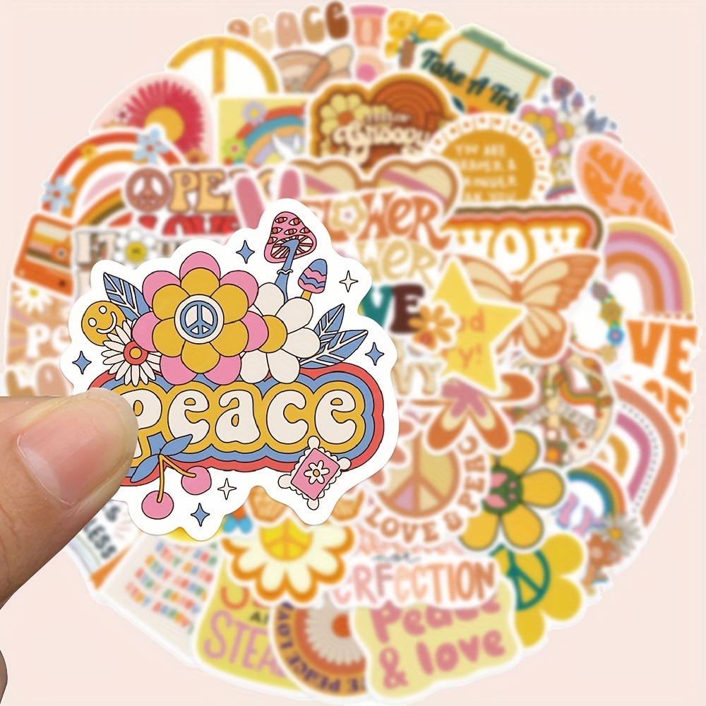 50pcs Hippie Stickers Aesthetic Sticker Packs Hippy Party Decorations Vinyl  Waterproof Stickers For Laptop, Water Bottles, Computer, Phone